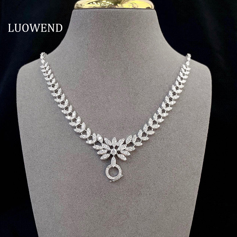 LUOWEND 18K White Gold Real Natural Diamond Necklace for Women