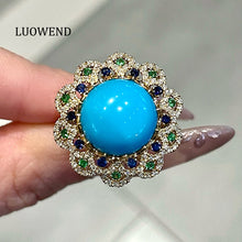 Load image into Gallery viewer, LUOWEND 18K Yellow Gold Natural Turquoise Ring for Women
