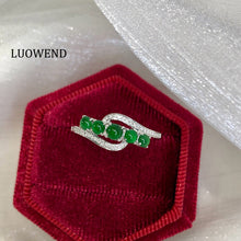Load image into Gallery viewer, LUOWEND 18K White Gold Real Natural Diamond&amp;Jadeite Ring for Women

