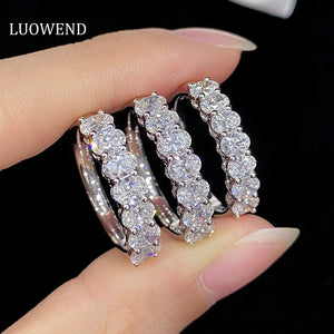 LUOWEND 18K White Gold Real Natural Diamond Ring for Women