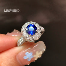 Load image into Gallery viewer, LUOWEND 18K White Gold Natural Sapphire Ring for Women
