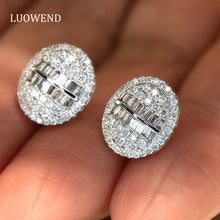 Load image into Gallery viewer, LUOWEND 18K White Gold Natural Diamond Stud Earrings for Women
