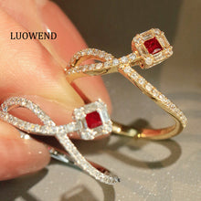 Load image into Gallery viewer, LUOWEND 18K White/Yellow Gold Natural Ruby Ring for Women
