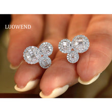 Load image into Gallery viewer, LUOWEND 18K White Gold Natural Diamond Earrings for Women

