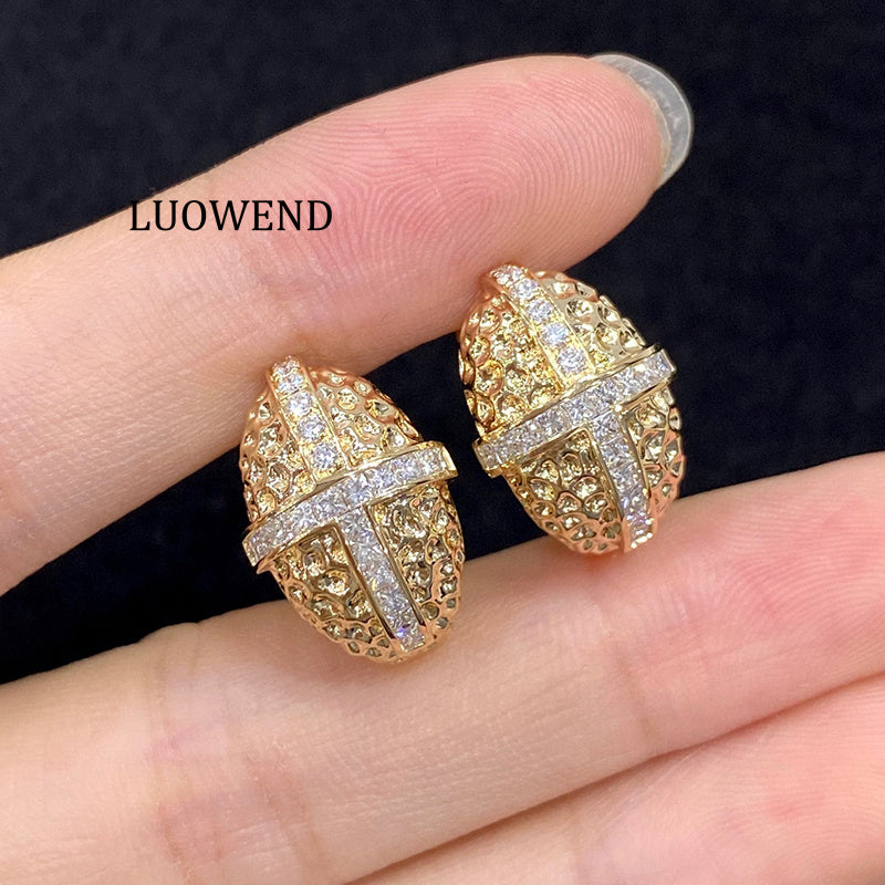 LUOWEND 18K Yellow Gold Nartural Diamond Earrings for Women