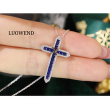 Load image into Gallery viewer, LUOWEND 18K White&amp;Yellow Gold Real Natural Diamond and Sapphire Necklace for Women

