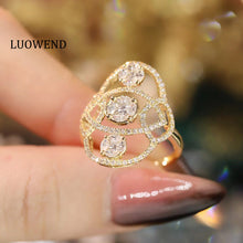 Load image into Gallery viewer, LUOWEND 18K White or Yellow Gold Real Natural Diamond Ring for Women
