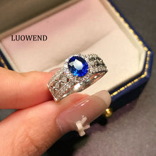 Load image into Gallery viewer, LUOWEND 18K White Gold Natural Sapphire Ring for Women
