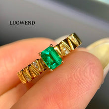 Load image into Gallery viewer, LUOWEND 18K Yellow Gold Natural Emerald Ring for Women
