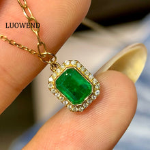 Load image into Gallery viewer, LUOWEND 18K Yellow Gold Natural Emerald Necklace for Women
