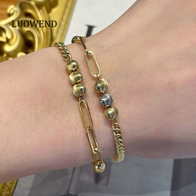 LUOWEND 18K White+Yellow Gold Bracelet for Women