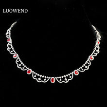 Load image into Gallery viewer, LUOWEND 18K White Gold Real Natural Diamond and Ruby Necklace for Women

