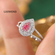 Load image into Gallery viewer, LUOWEND 18K White Gold Real Natural Pink Diamond Ring for Women
