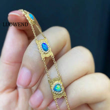 Load image into Gallery viewer, LUOWEND 18K Yellow Gold Natural Opal Bracelet for Women
