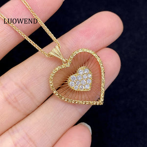 LUOWEND 18K Yellow Gold Natural Diamond Pendant Necklace for Women