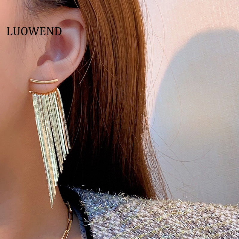 LUOWEND 18K Yellow Gold Drop Earrings for Women