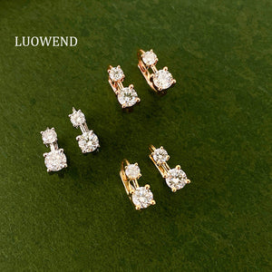 LUOWEND 18K White/Yellow/Rose Gold Natural Diamond Earrings for Women
