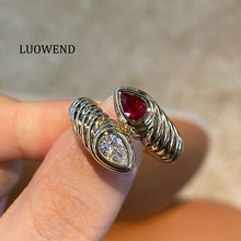 Load image into Gallery viewer, LUOWEND 18K White Gold Natural Ruby Ring for Women
