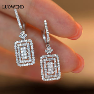 LUOWEND 18K White Gold Real Natural Diamond Drop Earrings for Women