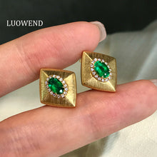 Load image into Gallery viewer, LUOWEND 18K Yellow Gold Natural Emerald Earrings for Women
