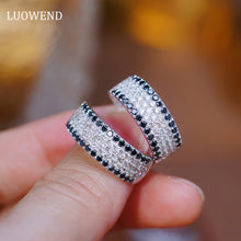 Load image into Gallery viewer, LUOWEND 18K White Gold Real Natural Black and White Diamond Ring for Women
