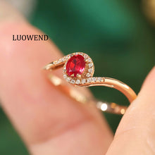 Load image into Gallery viewer, LUOWEND 18K Yellow Gold Real Natural Diamond and Ruby Ring for Women
