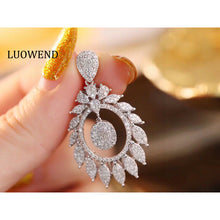 Load image into Gallery viewer, LUOWEND 18K White Gold Real Natural Diamond Pendant Necklace for Women
