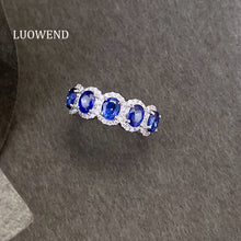 Load image into Gallery viewer, LUOWEND 18K White Gold Natural Diamond and Sapphire Ring for Women
