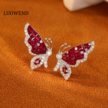 Load image into Gallery viewer, LUOWEND 18K White Gold Real Natural Ruby and Diamond Earrings for Women
