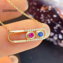 Load image into Gallery viewer, LUOWEND 18K Yellow Gold Natural Diamond and Color Sapphire Necklace for Women
