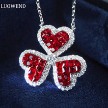 Load image into Gallery viewer, LUOWEND 18K White Gold Real Natural Ruby and Diamond Gemstone Necklace for Women
