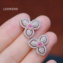 Load image into Gallery viewer, LUOWEND 18K White Gold Fine Jewelry Real Natural Pink Diamond Earrings for Women
