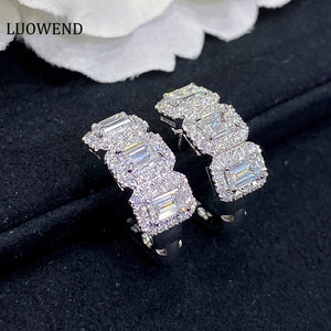 LUOWEND 18K White Gold Real Natural Diamond Hoop Earrings for Women