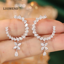 Load image into Gallery viewer, LUOWEND 18K White Gold Real Natural Diamond Drop Earrings for Women
