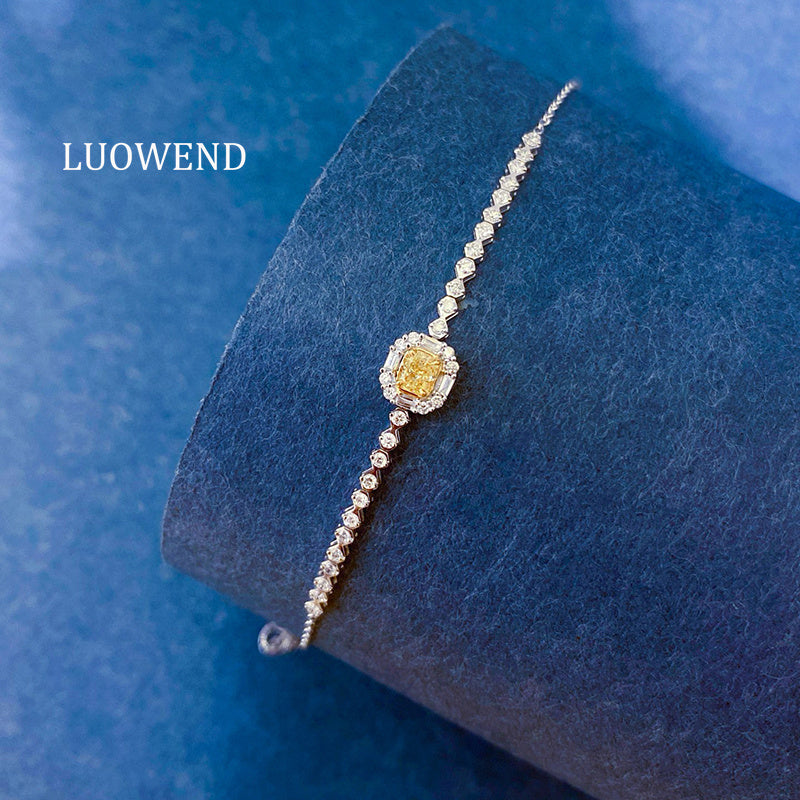 LUOWEND 18K White Gold Natural Yellow Diamond Bracelet for Women