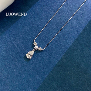 LUOWEND 18K White Gold Natural Diamond Pendant Necklace for Women