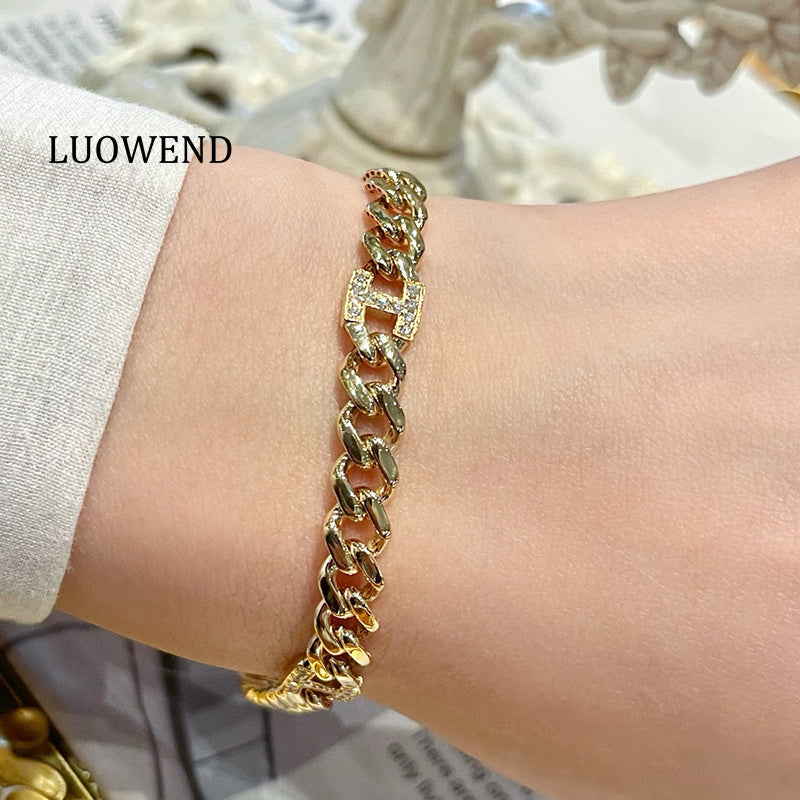 LUOWEND 18k Yellow Gold Natural Diamond Bracelet for Women