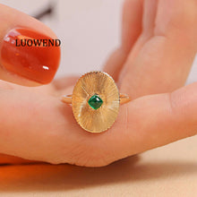 Load image into Gallery viewer, LUOWEND 18K Yellow Gold Natural Emerald Ring for Women
