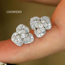Load image into Gallery viewer, LUOWEND 18K White Gold Natural Diamond Earrings for Women
