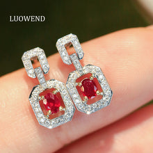 Load image into Gallery viewer, LUOWEND 18K White Gold Natural Ruby Earrings for Women
