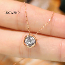 Load image into Gallery viewer, LUOWEND 18K Rose Gold Real Natural Diamond Pendant Necklace for Women
