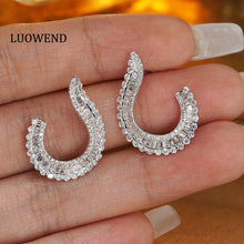 Load image into Gallery viewer, LUOWEND 18K White Gold Real Natural Diamond Stud Earrings for Women
