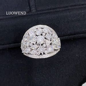 LUOWEND 18K White Gold Natural Diamond Ring for Women