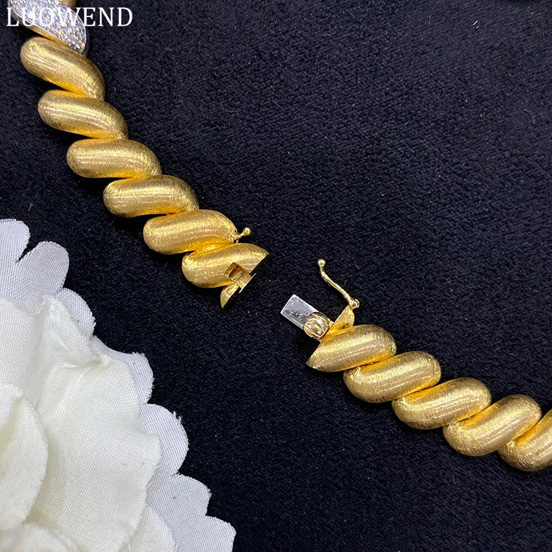 LUOWEND 18K White and Yellow Gold Real Natural Diamond Necklace for Women