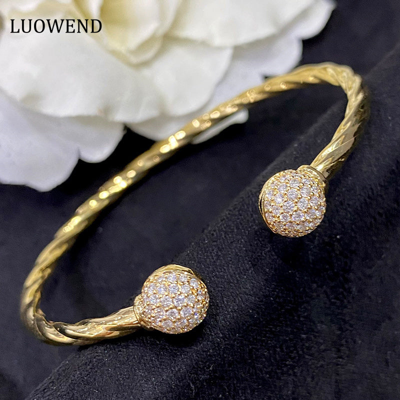 LUOWEND 18K Yellow Gold Real Natural Diamond Bracelet for Women