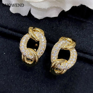 LUOWEND 18K Yellow Gold Real Natural Diamond Hoop Earrings for Women