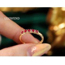 Load image into Gallery viewer, LUOWEND 18K Yellow Gold Real Natural Diamond and Ruby Ring for Women
