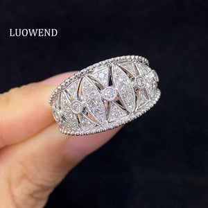 LUOWEND 18K White Gold Natural Diamond Ring for Women