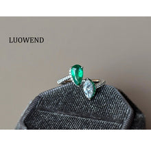 Load image into Gallery viewer, LUOWEND 18K White Gold Natural Emerald Ring for Women
