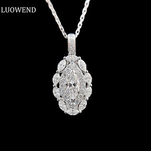 LUOWEND 18K White Gold Real Natural Diamond Pendant Necklace for Women